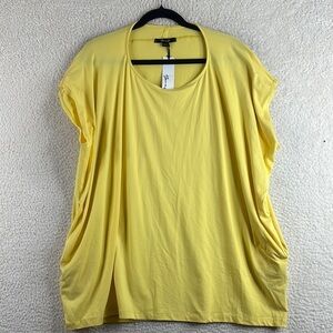 NWT Yana K Womens Yellow Custard Cap Sleeve Draped Sonja Top One Size Fits All